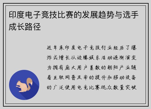 印度电子竞技比赛的发展趋势与选手成长路径